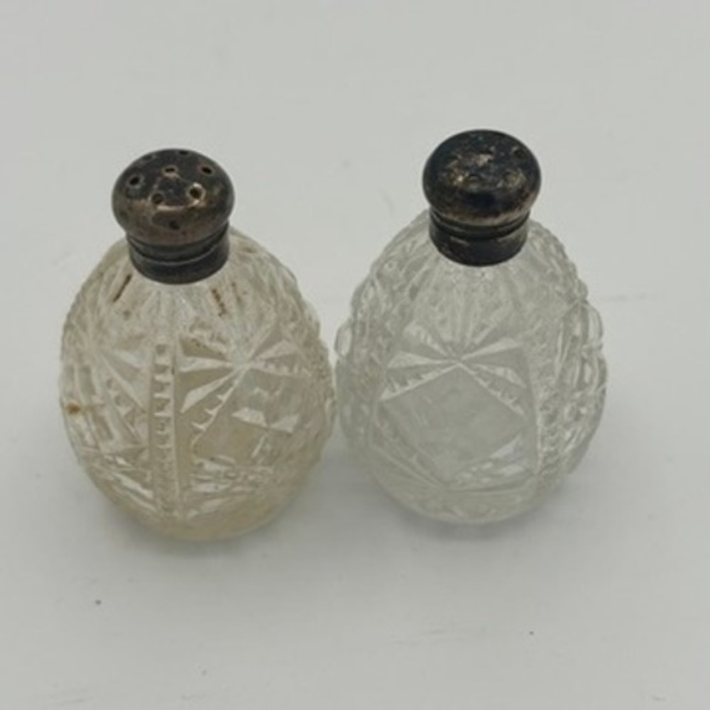 Vintage Made in USA Salt Pepper Shakers Cut Glass Sterling Silver Top